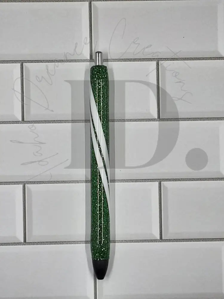 Christmas Resin Pen Green Glitter / Candy Cane