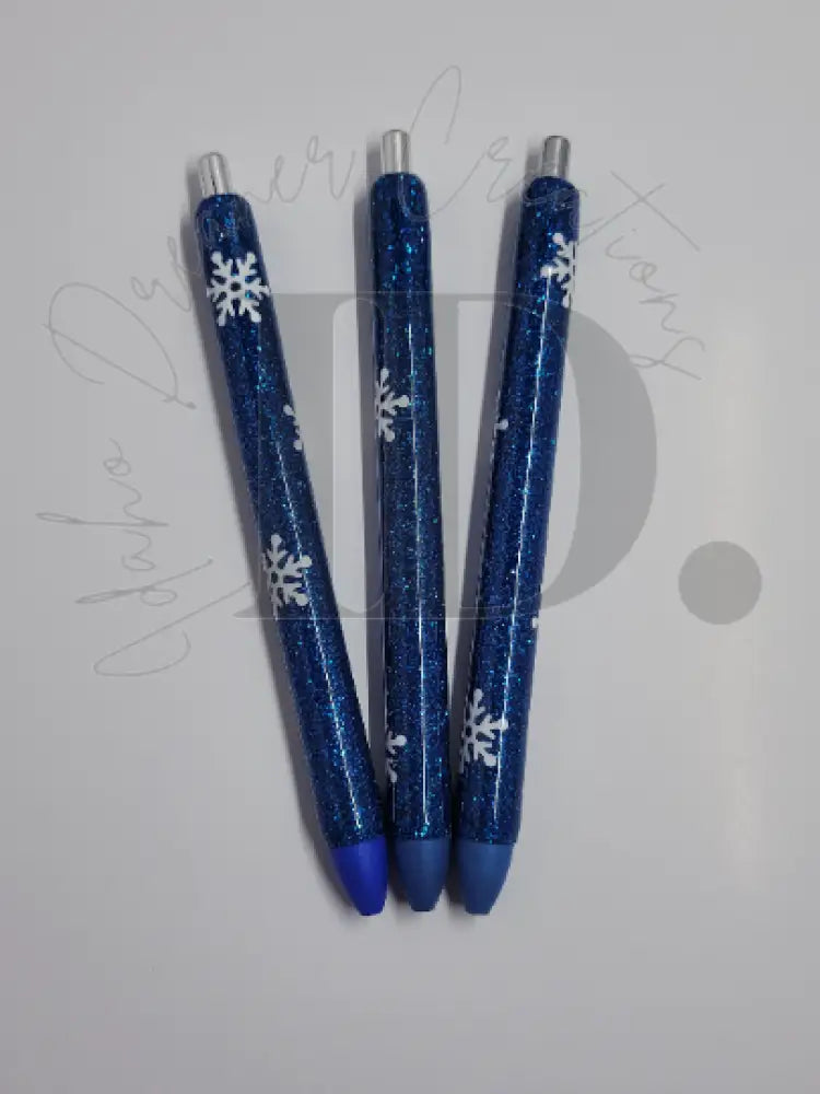 Snowflake Pens Blue Glitter